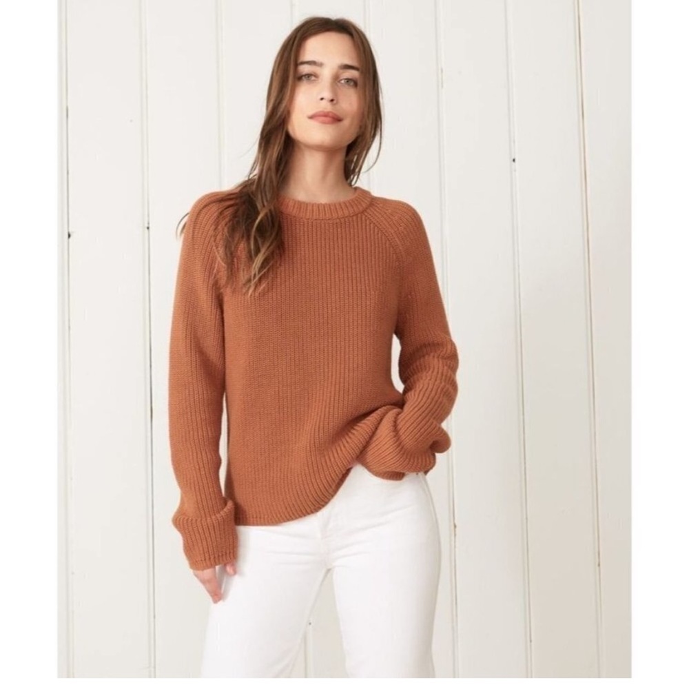 Jenni Kayne Cotton Fisherman Knit Pullover Sweater Canyon Orange
